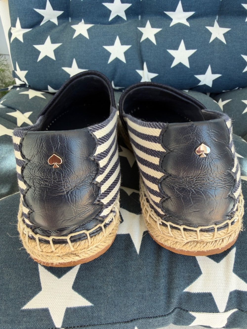kate spade Navy and White Striped Slip-On Flats with Red Crab Embellishments - Picture 3 of 7
